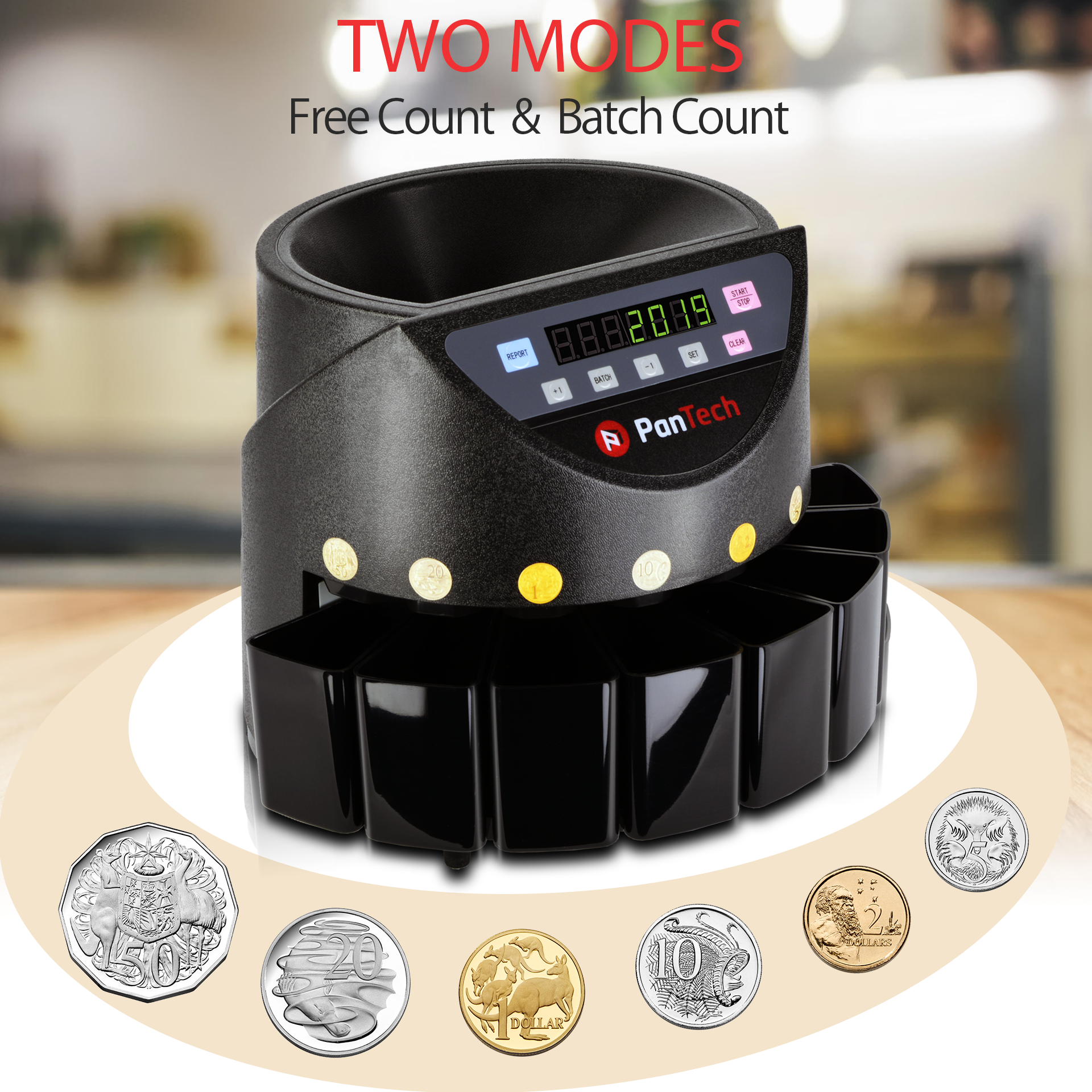 PanTech Australian Coin Sorter Coin Counter Machine Automatic Electronic PT-CSA-BLACK