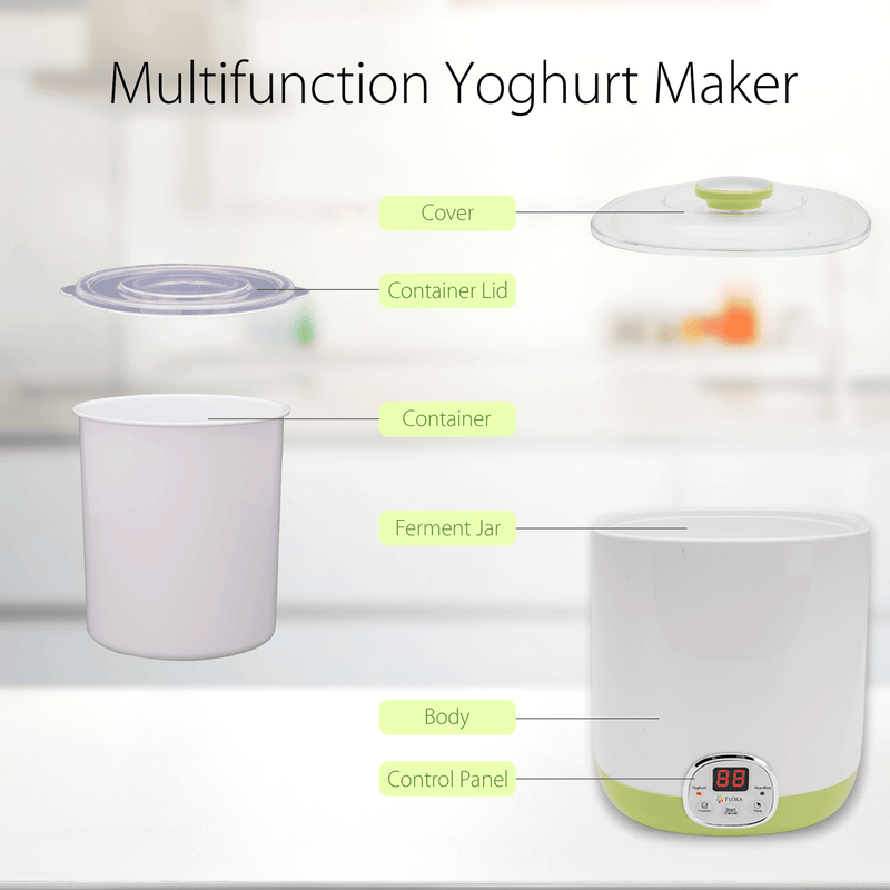 Flora Yoghurt Machine-Yogurt Maker with 1L Capacity Jar-Electric Automatic-FDA Food Grade Jar-Rice Wine DIY-Home Made Yoghurt Strainer- Fermented Curd Maker-AU Local Seller Brand-FL-YME-110