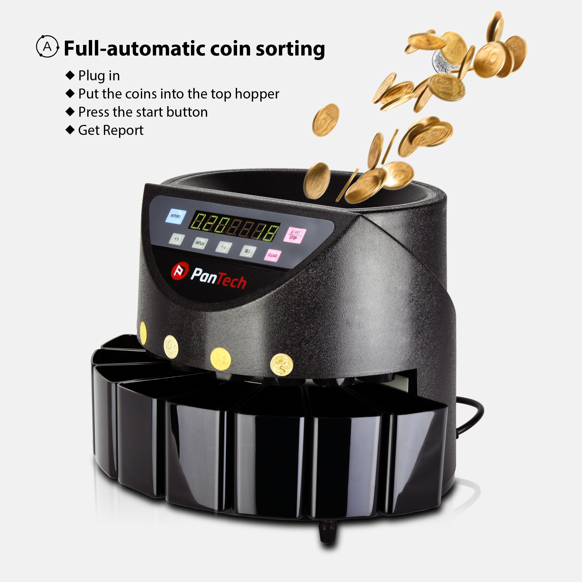 PanTech Australian Coin Sorter Coin Counter Machine Automatic Electronic PT-CSA-BLACK