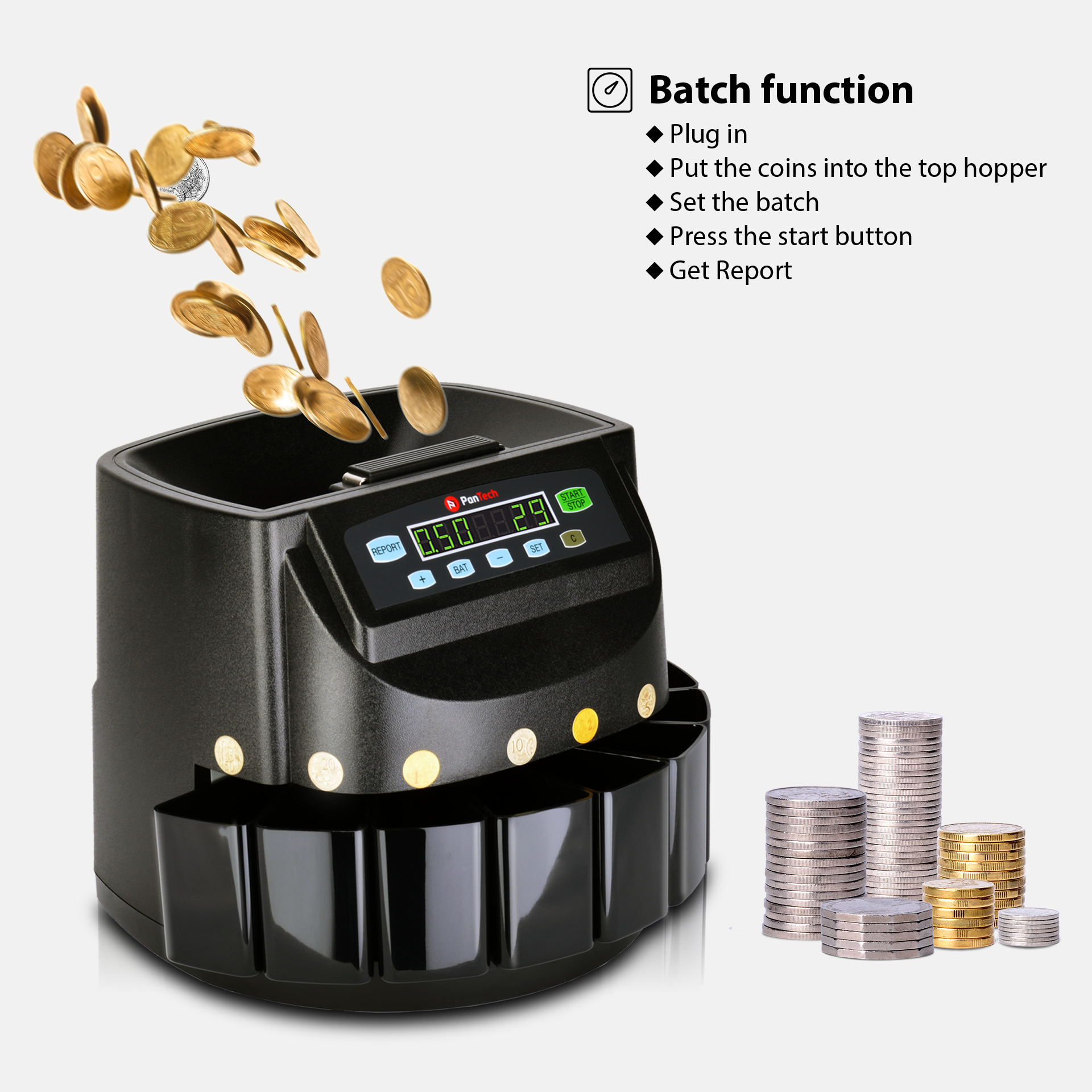PanTech Australian Coin Sorter Coin Counter Machine Automatic Electronic PT-CSB-BLACK