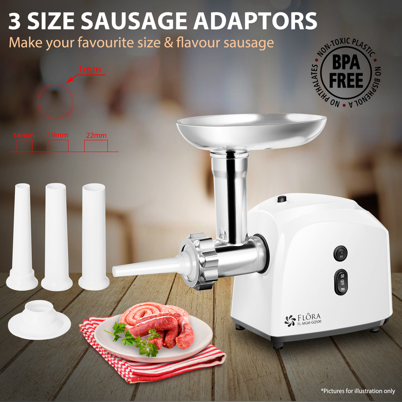 Flora White Electric Meat Grinder Tomato Sauce Slicer Shredder sausage 2600