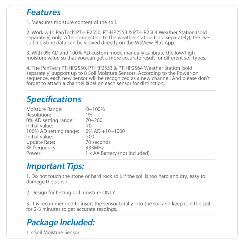 PanTech Weather Station Soil Moisture Sensor design for PanTech Weather Station PT-HP2550/HP2553/HP2564