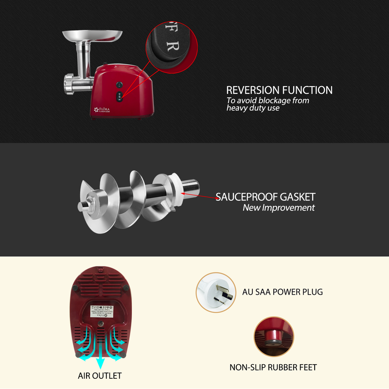 RED Flora Electric Meat Grinder Mincer filler Kibbe Maker Max 2600w