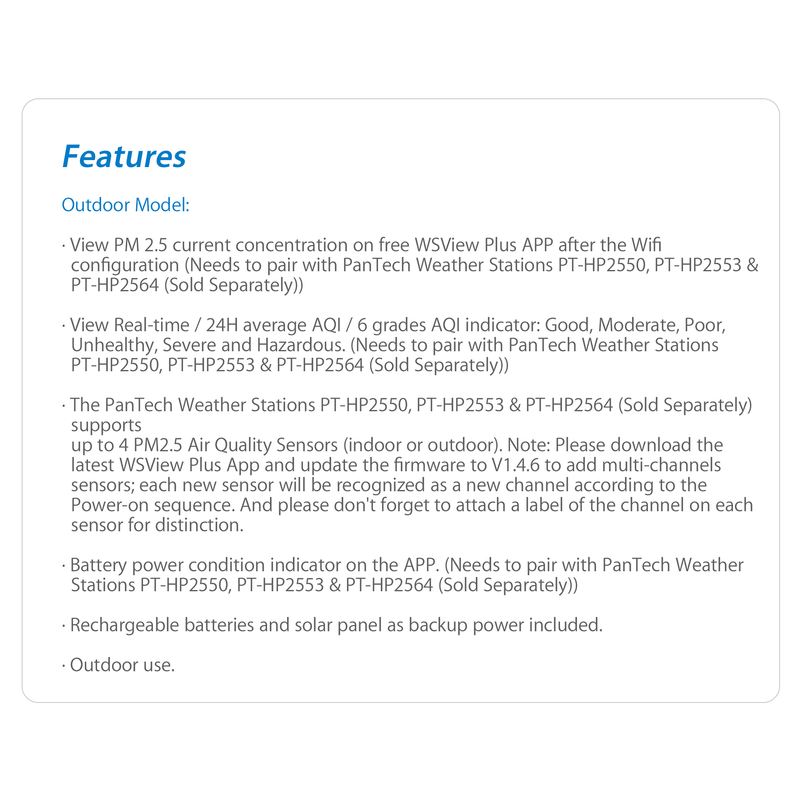 PanTech Outdoor & Indoor PM2.5 Air Quality Sensor design for PanTech Weather Station PT-HP2550 & PT-HP2553-AU STOCK