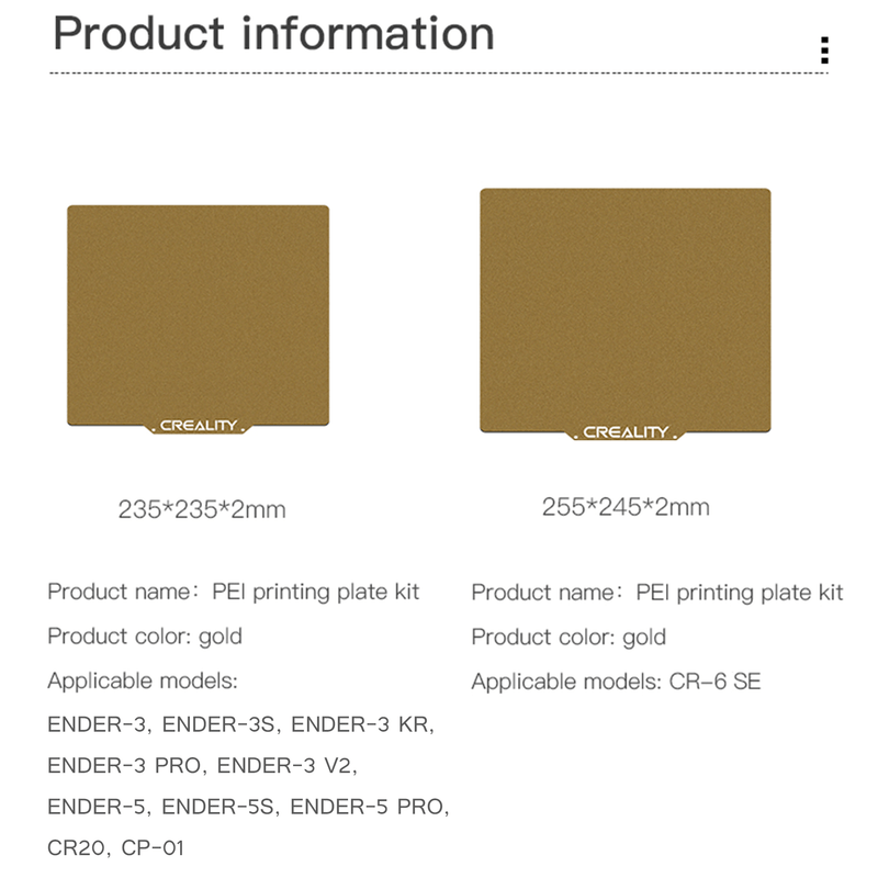 Creality PEI 3D Printing Printer Spring Steel Magnetic Bed Plate Kit Frosted, Glossy or Double-Side Surface 235x235 255x245 320x310 377x370mm