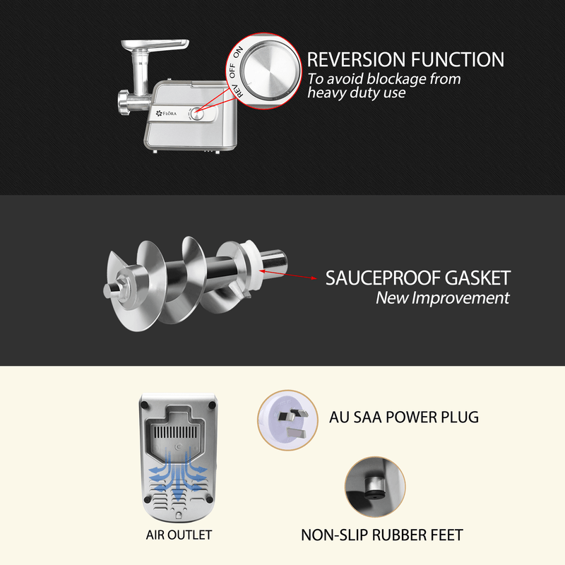 Flora Max 3000W Electric Meat Mincer Sausage Kibbeh Maker Slicer Shredder Kit-Premium Edition-Model: FL-MGM-GT550-AU Stock