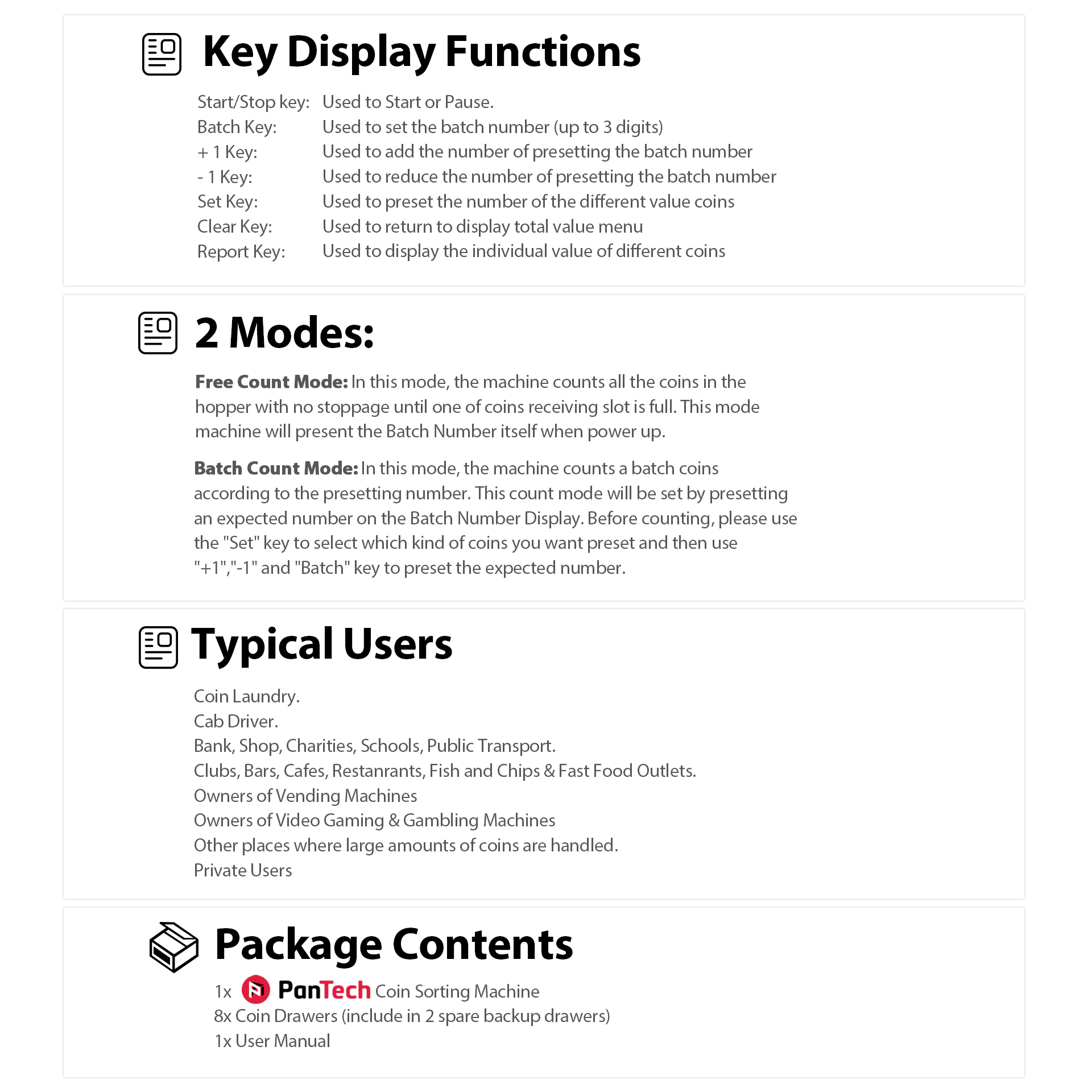 PanTech Australian Coin Sorter Coin Counter Machine Automatic Electronic PT-CSA-BLACK