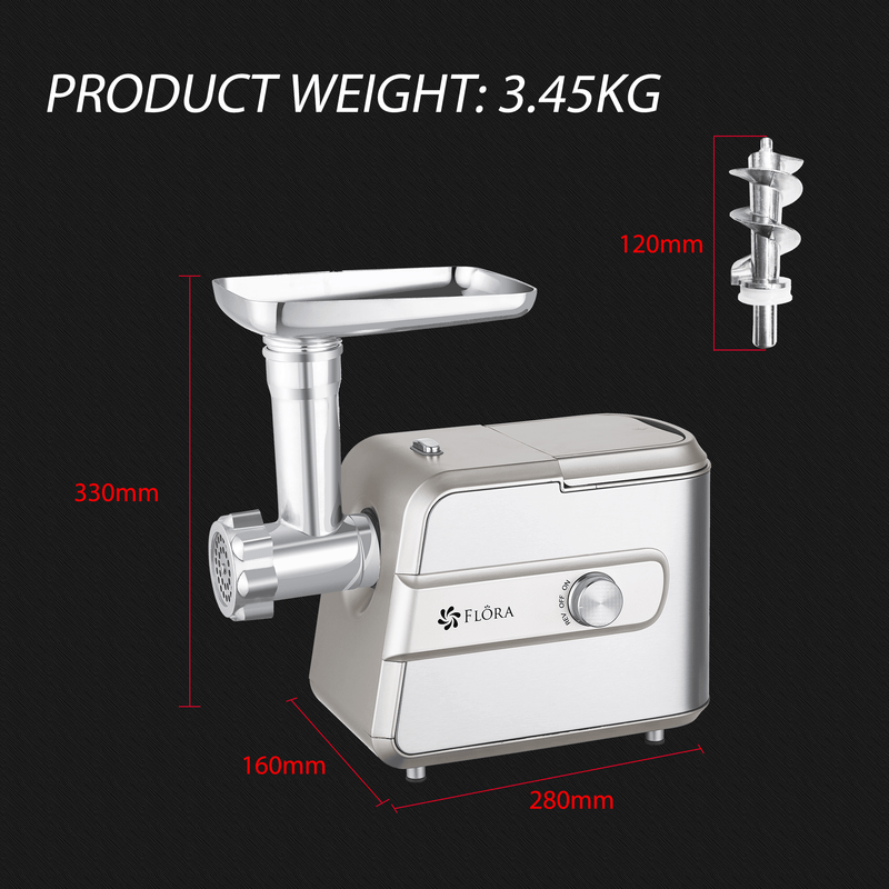 Flora Max 3000W Electric Meat Mincer Sausage Kibbeh Maker Slicer Shredder Kit-Premium Edition-Model: FL-MGM-GT550-AU Stock