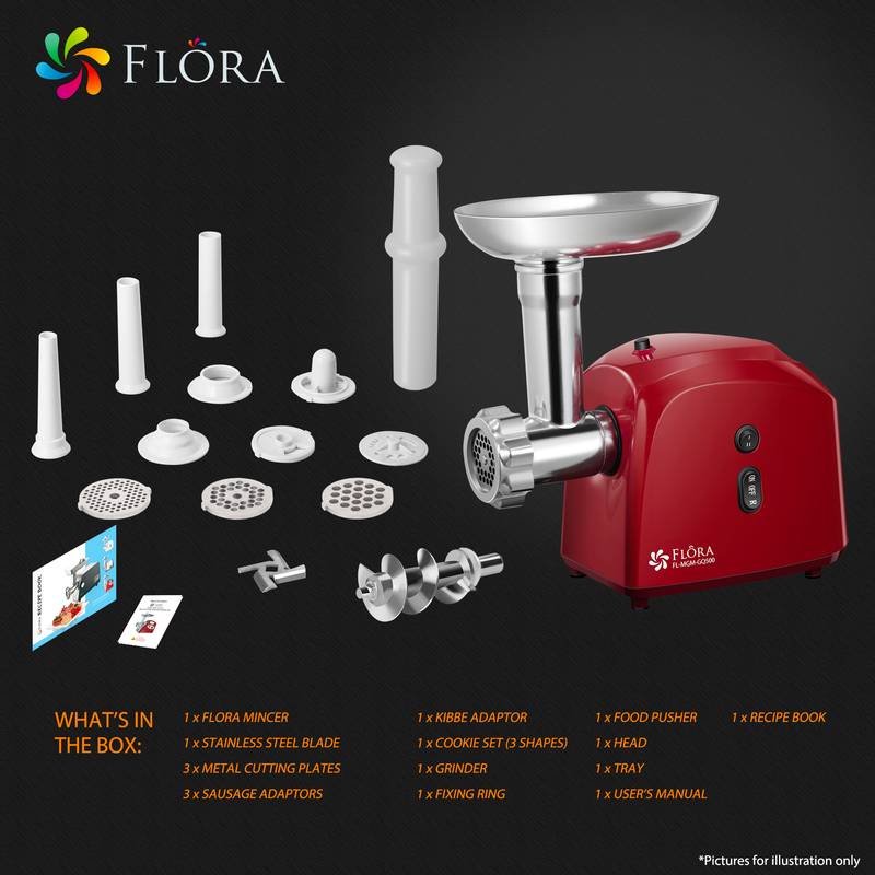 RED Flora Electric Meat Grinder Mincer filler Kibbe Maker Max 2600w