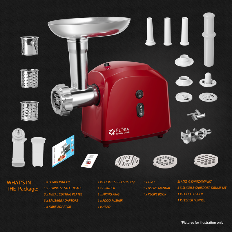 Flora Electric Meat Mincer Slicer Shredder Kit Grinder Maker Sausage Filler