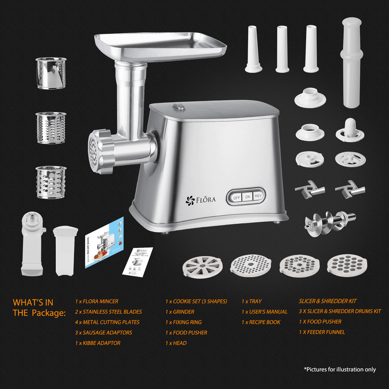 Flora Max 2800W Electric Meat Mincer Sausage Kibbeh Maker Slicer Shredder Kit-Elite Edition-Model: FL-MGM-GS550-AU Stock