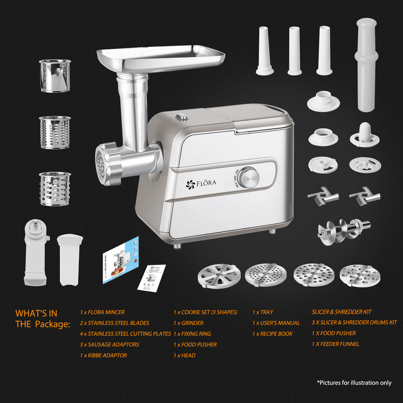 Flora Max 3000W Electric Meat Mincer Sausage Kibbeh Maker Slicer Shredder Kit-Premium Edition-Model: FL-MGM-GT550-AU Stock