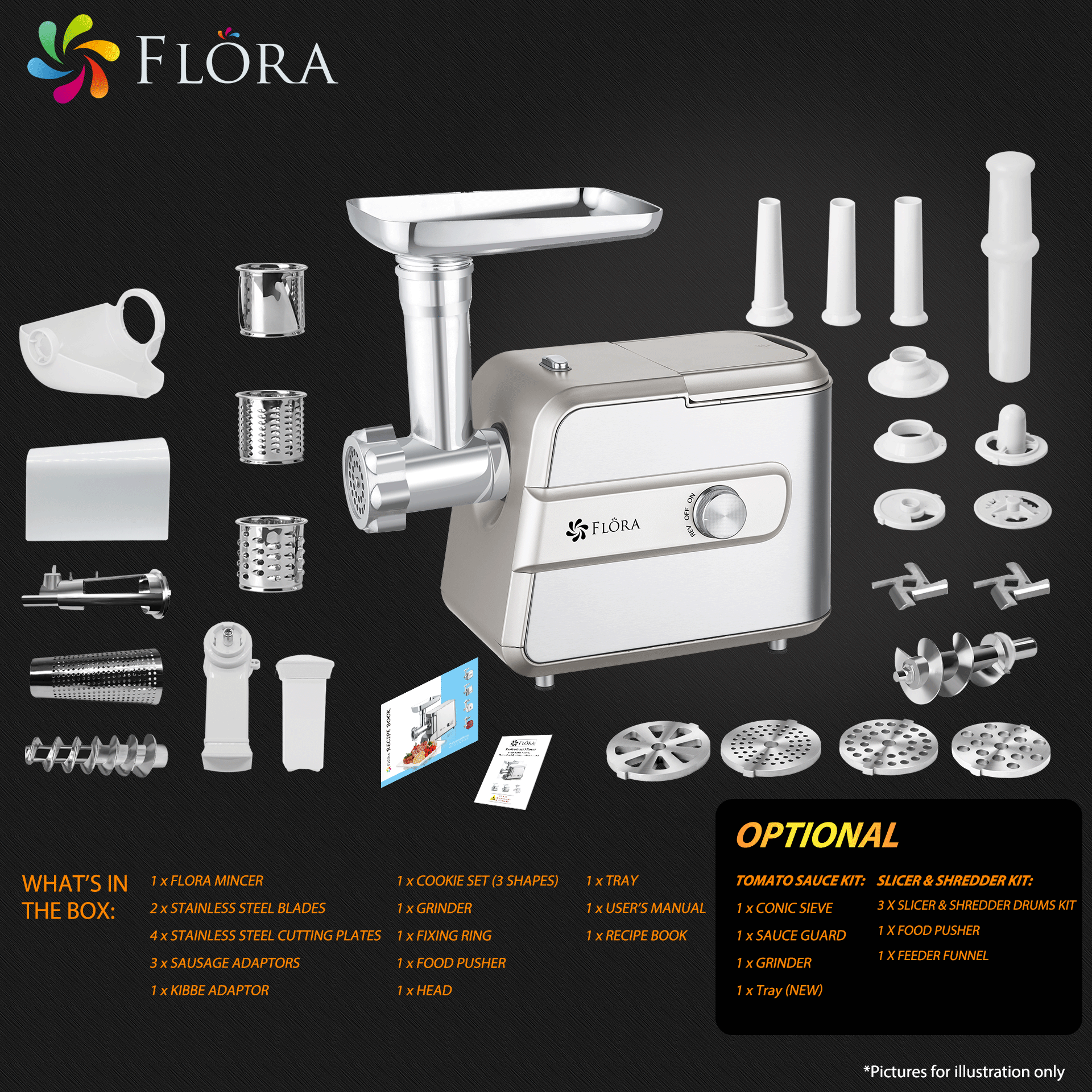 Flora Max 3000W Electric Meat Mincer Sausage Maker Slicer Shredder Tomato Sauce - AU STOCK