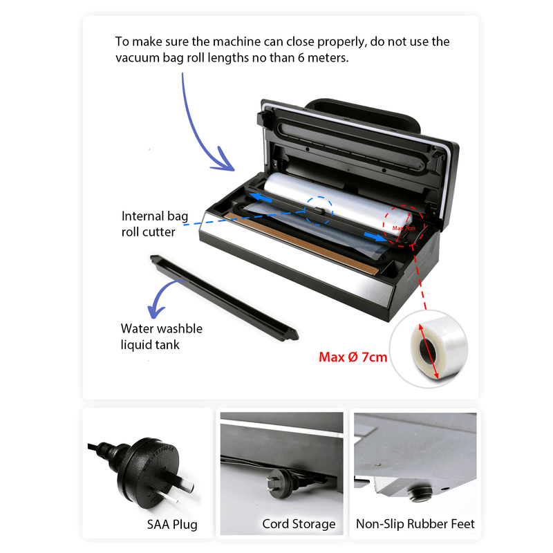 Flora Heavy Duty Commercial Food Vacuum Sealer Saver Storage Machine with 6m Bag Roll Bonus Model:FL-FVS-5188- AU Stock
