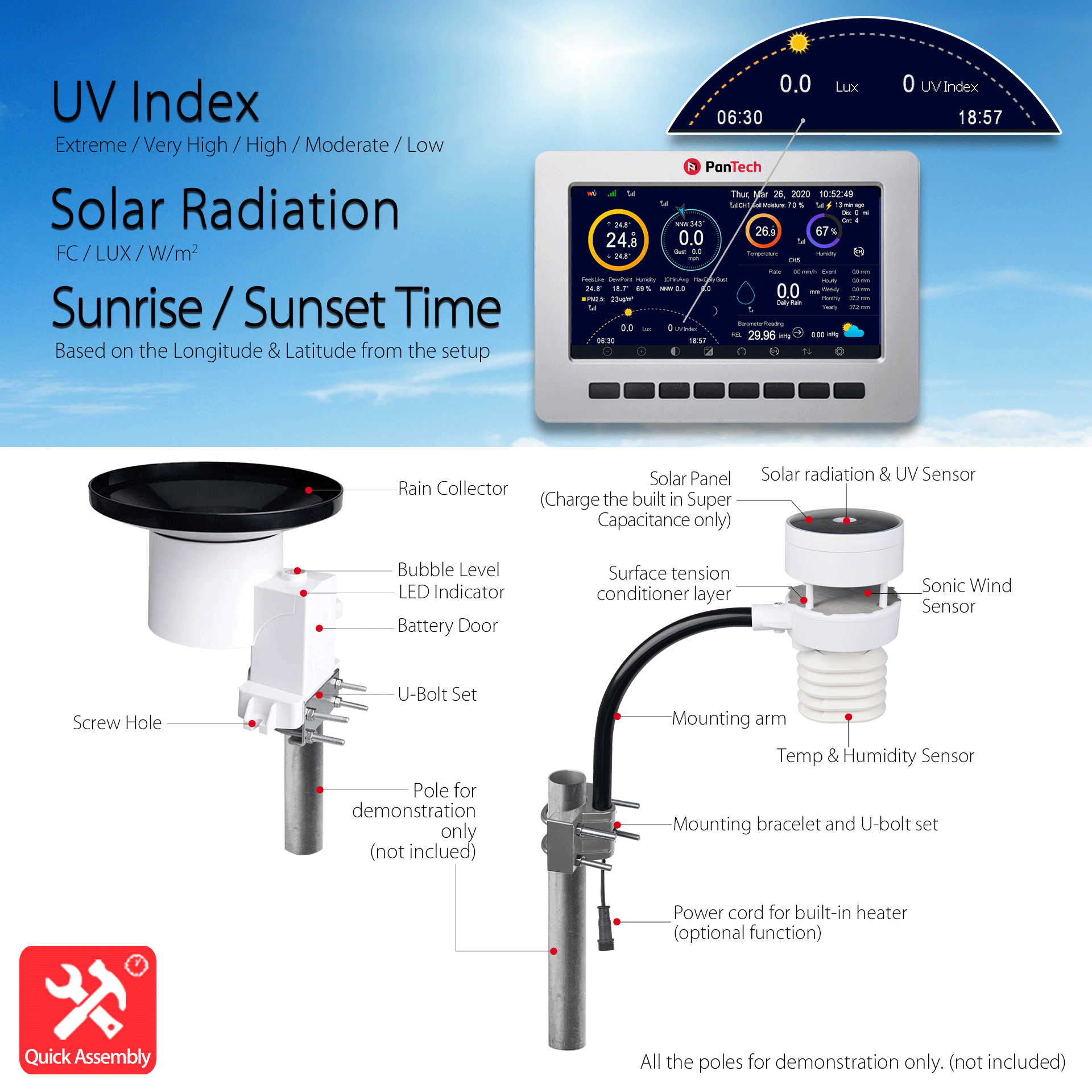 PanTech Weather Station Wireless Australia - Gen 6 IoT- Wifi Ultrasonic-Solar Power-PT-HP2553- AU Stock